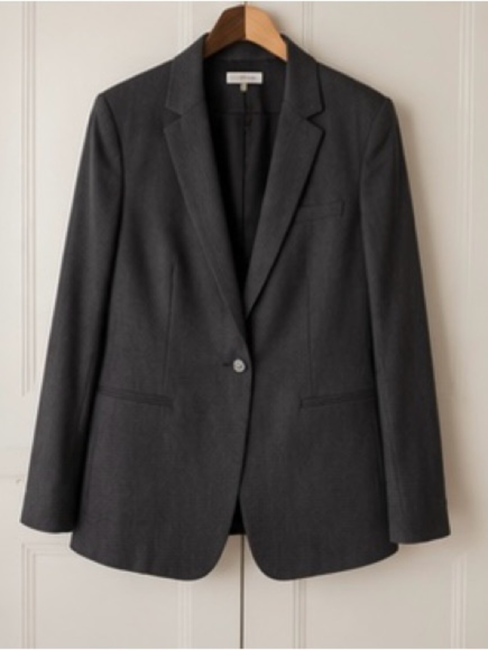 Calvin Klein Gray One Button Career Blazer Jacket Size 6 Stretch Office Business